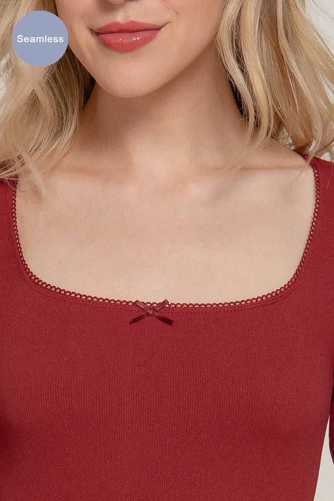 Wide Neck with Bow Seamless Top: Wine