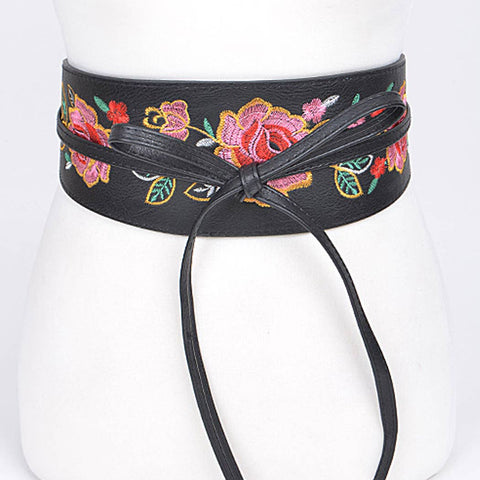 Floral Adjustable Skinny Belt : Black