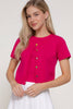 Short Sleeve Rainbow Button Cardi: Fuschia