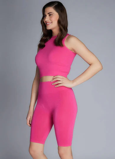 Hi-Waisted Bamboo Bike Shorts: Fuschia