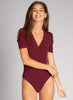 Bamboo Wrap Front Body Suit: Bordeaux