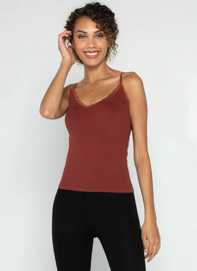 Lace Trimmed Bamboo Cami: Brandy