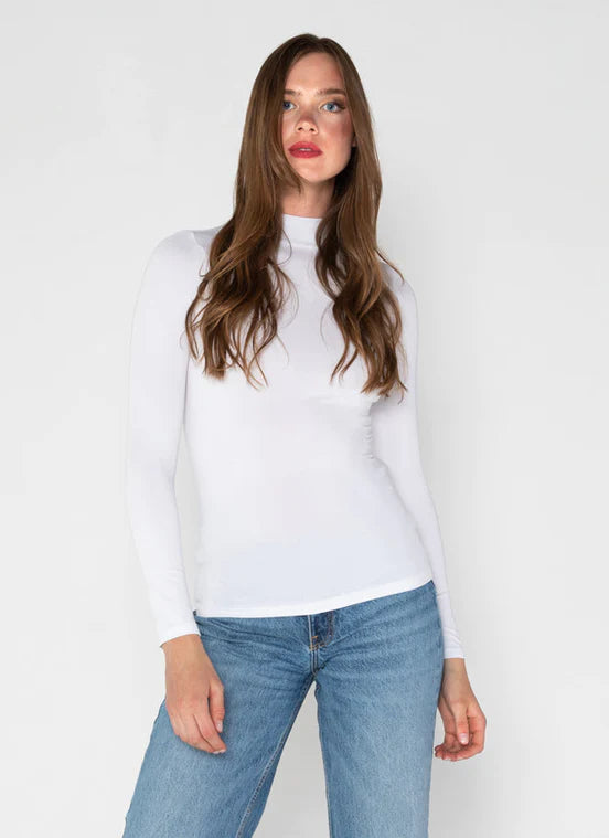 Bamboo Mock Neck L/S Top: White