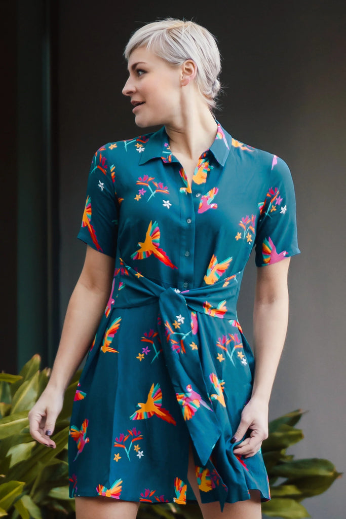 Rainbow Parrots Shirt Dress