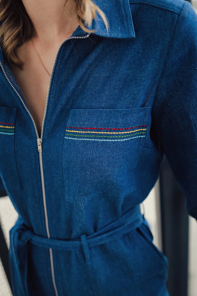 Rainbow Detail Denim Boilersuit