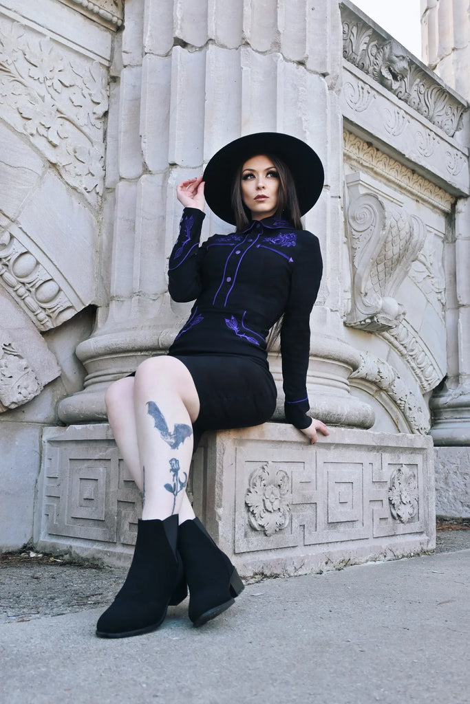 June Dress: Black/Purple