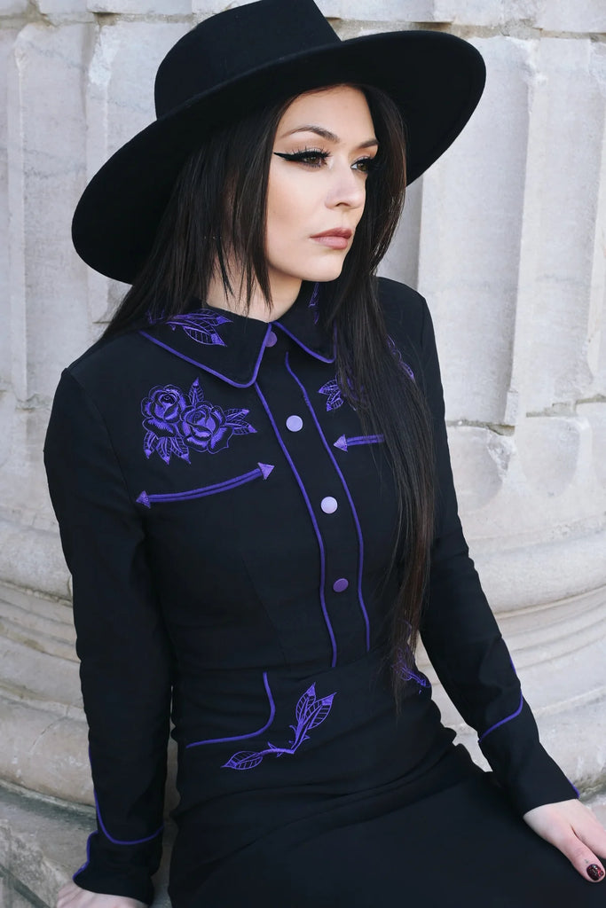 June Dress: Black/Purple