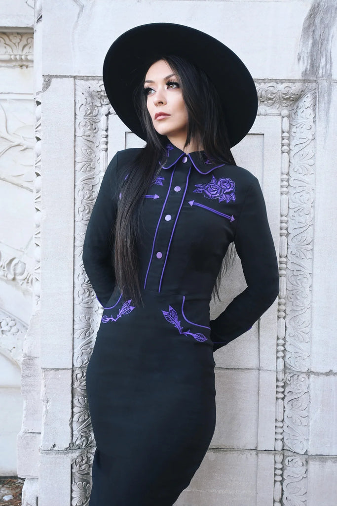 June Dress: Black/Purple