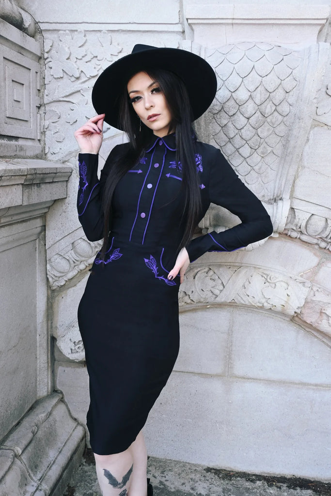 June Dress: Black/Purple