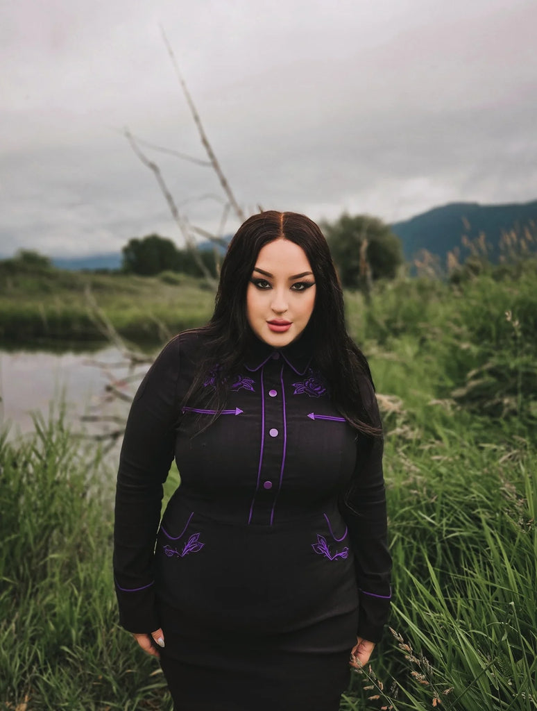June Dress: Black/Purple
