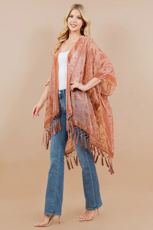 Vintage Velvet Kimono: Apricot Rose