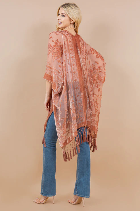 Vintage Velvet Kimono: Apricot Rose
