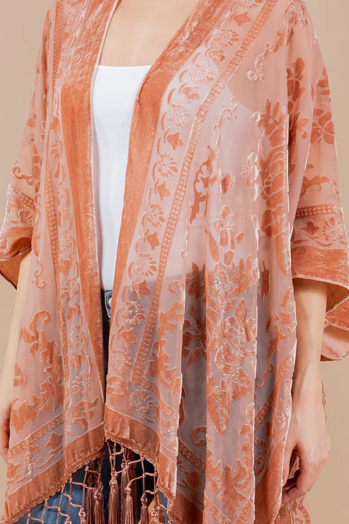 Vintage Velvet Kimono: Apricot Rose