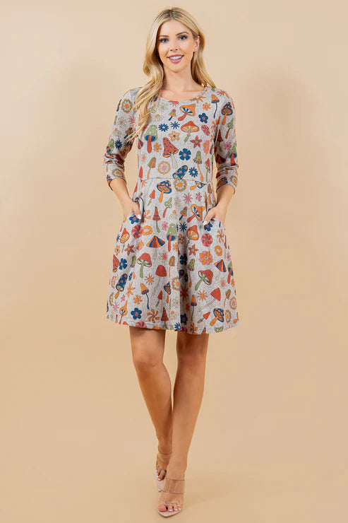 Vintage Mushrooms Soft Knit Dress