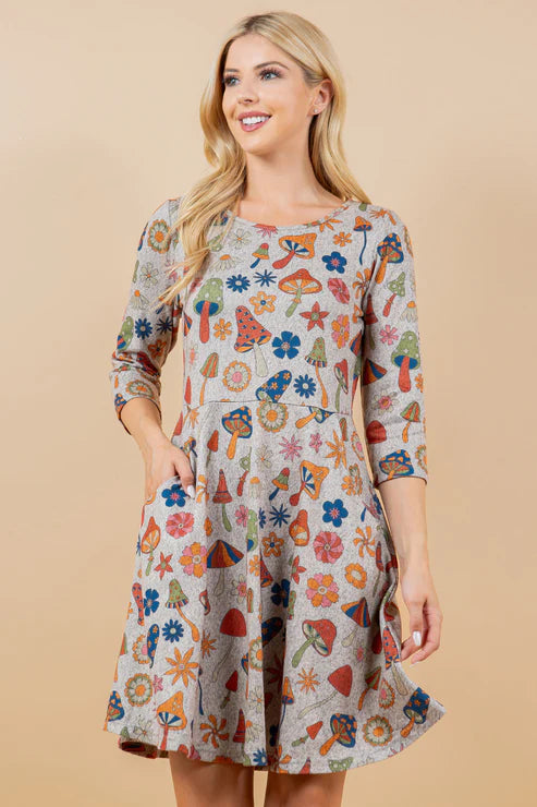 Vintage Mushrooms Soft Knit Dress