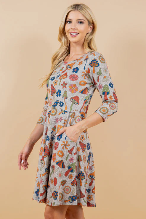 Vintage Mushrooms Soft Knit Dress