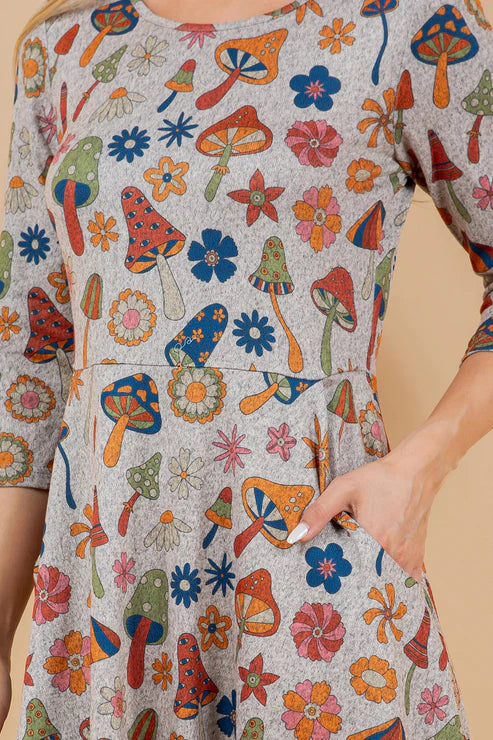 Vintage Mushrooms Soft Knit Dress