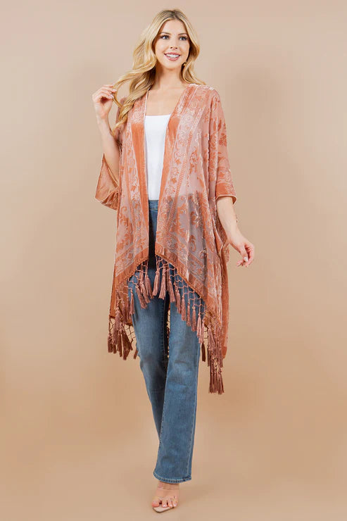 Vintage Velvet Kimono: Apricot Rose