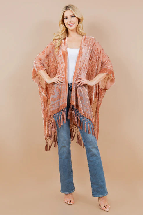 Vintage Velvet Kimono: Apricot Rose