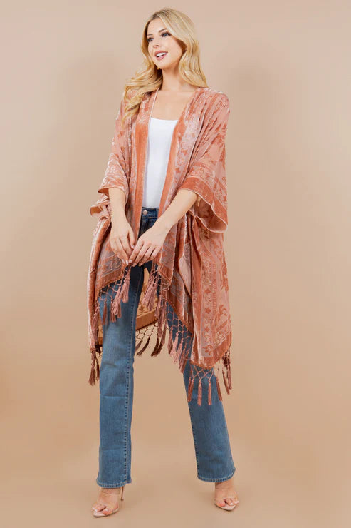 Vintage Velvet Kimono: Apricot Rose