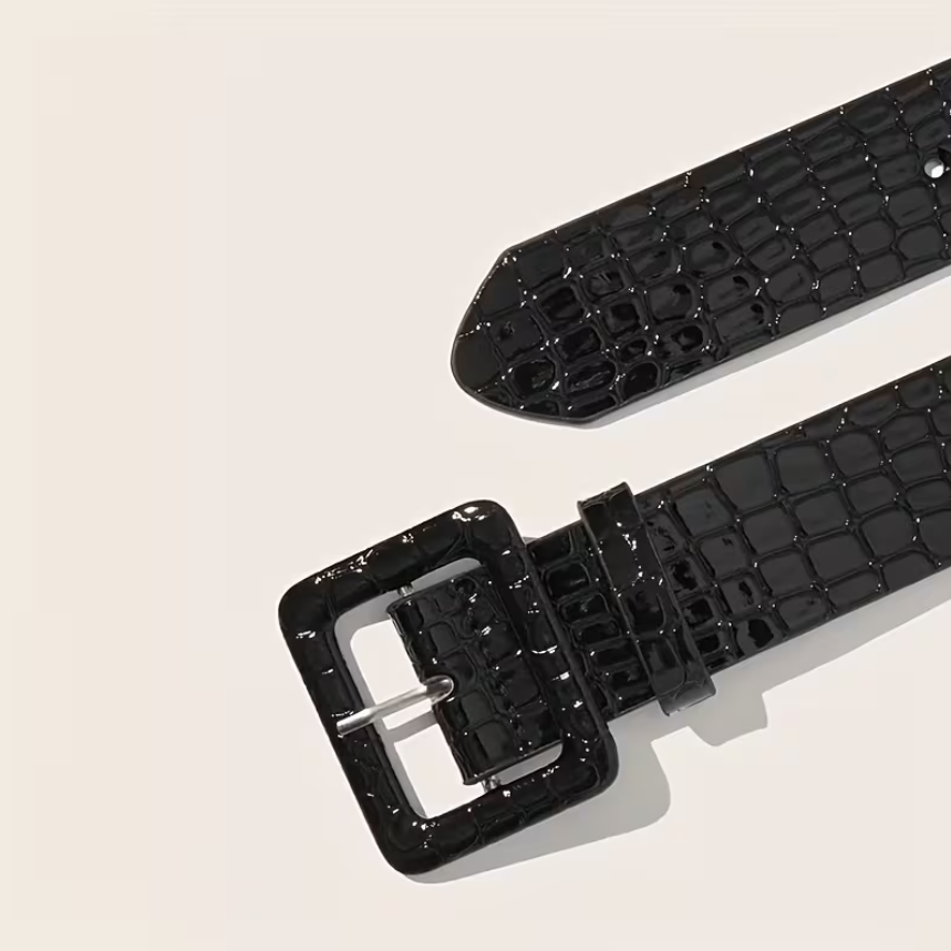 Black Faux Alligator Patent Belt