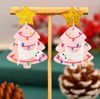 Christmas Tree Cat Earrings: Pink
