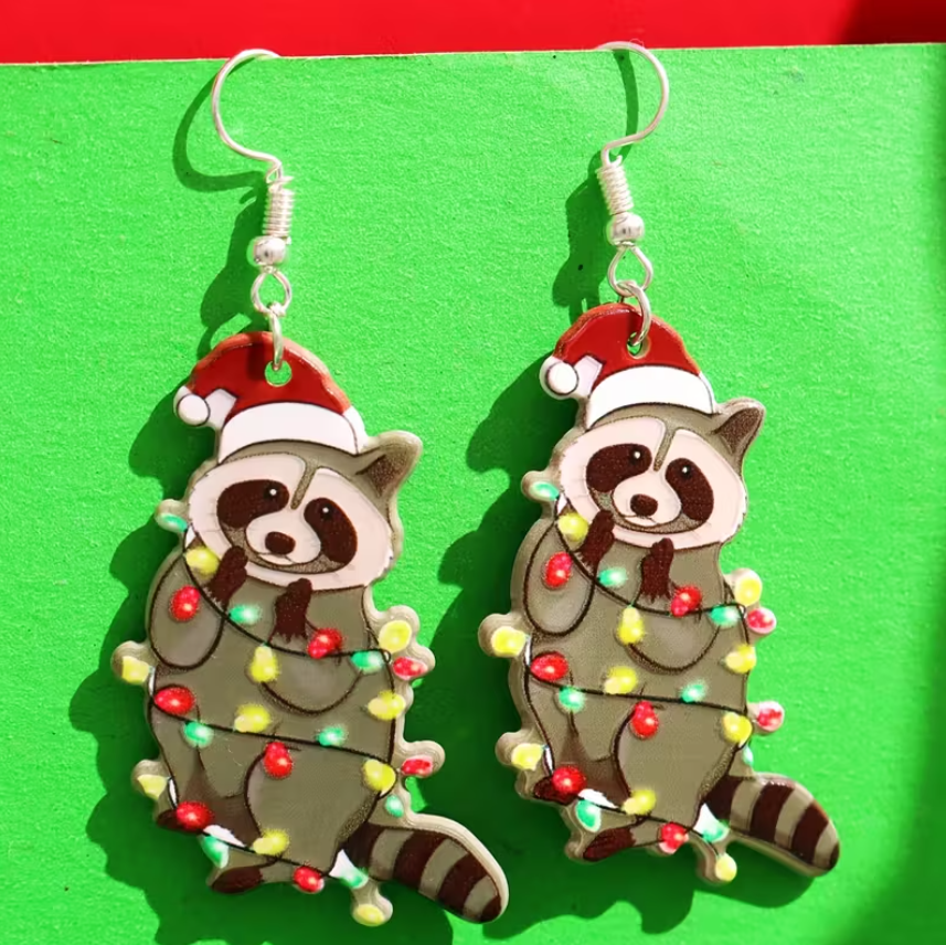 Curious Raccoons Christmas Earrings