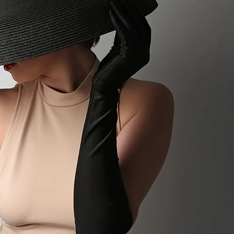 Long Black Satin Opera Gloves