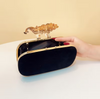 Glam Peacock Clam Shell Clutch: Black