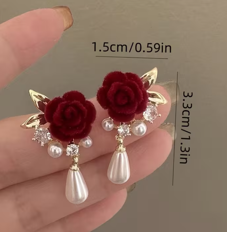Rose and Pearl Earrings