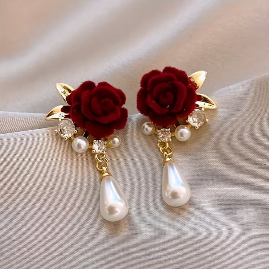 Rose and Pearl Earrings