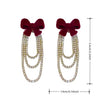 Velvety Bow Rhinestone Earrings: Red