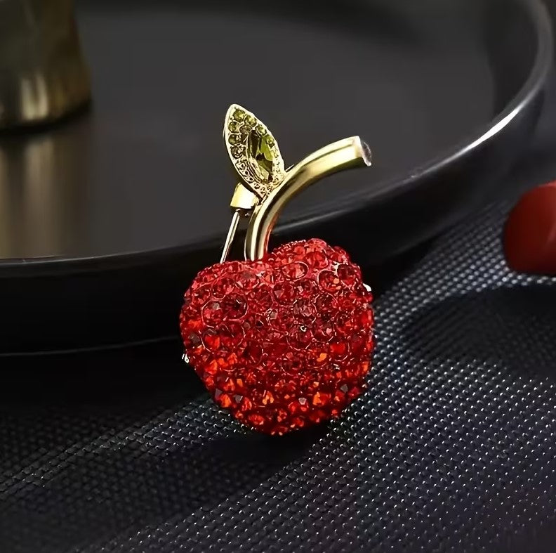 Rhinestone Cherry Brooch