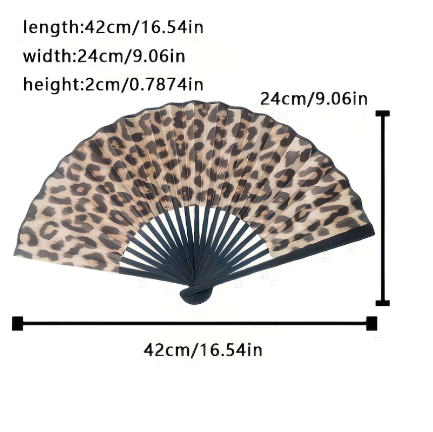 Leopard Bamboo Fan: black