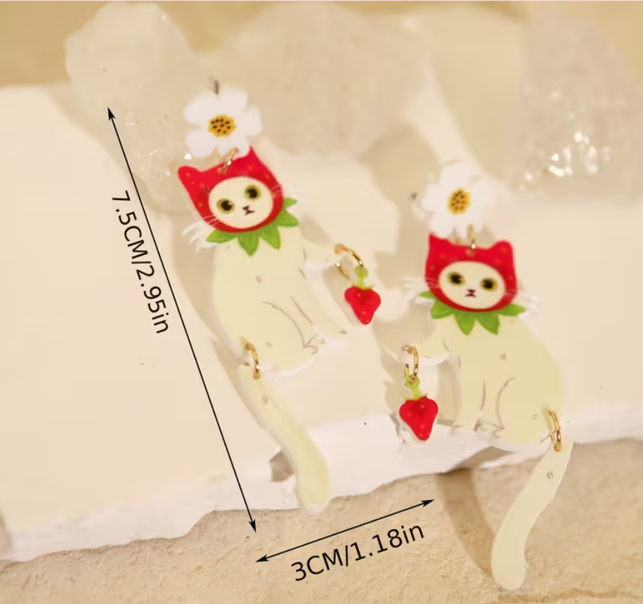 Strawberry Kitty Earrings