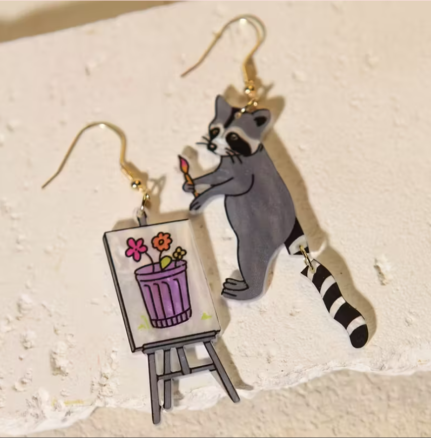 Artistic Raccoon Earrings