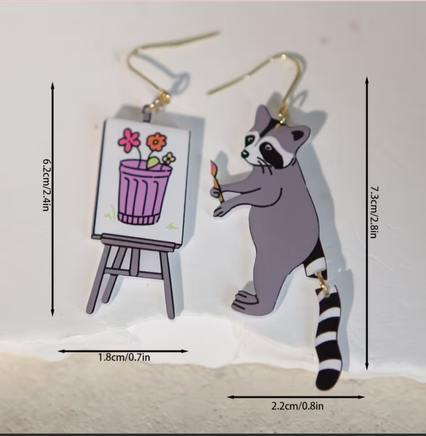Artistic Raccoon Earrings
