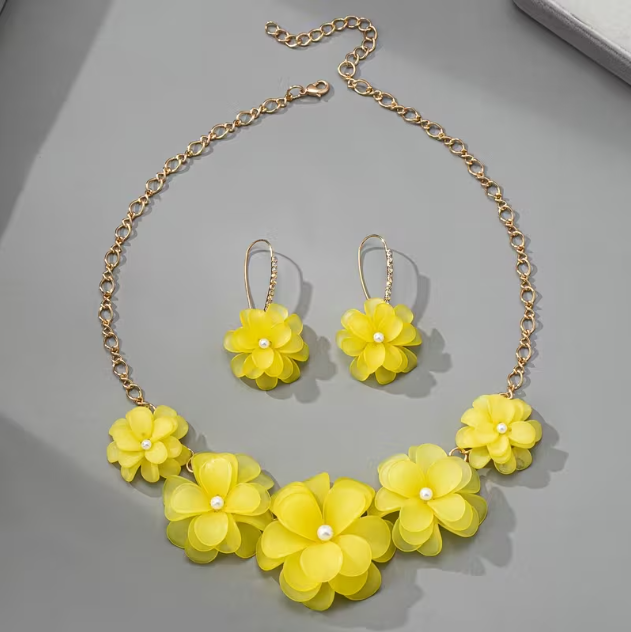 Acylic Lei Necklace Set: Yellow