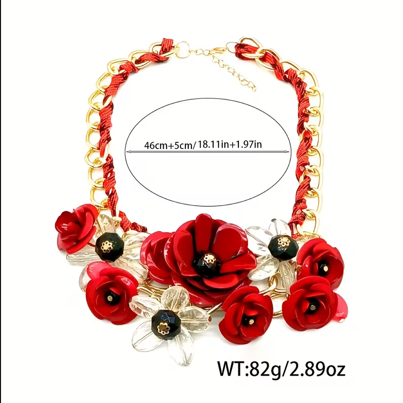 Vintagesque Chunky Floral Necklace: Royal