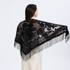 Black Burnout Velvet Rose Shawl
