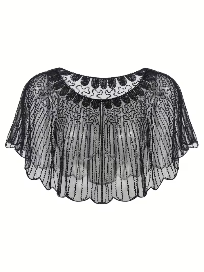 Black Sheer Beaded Caplet