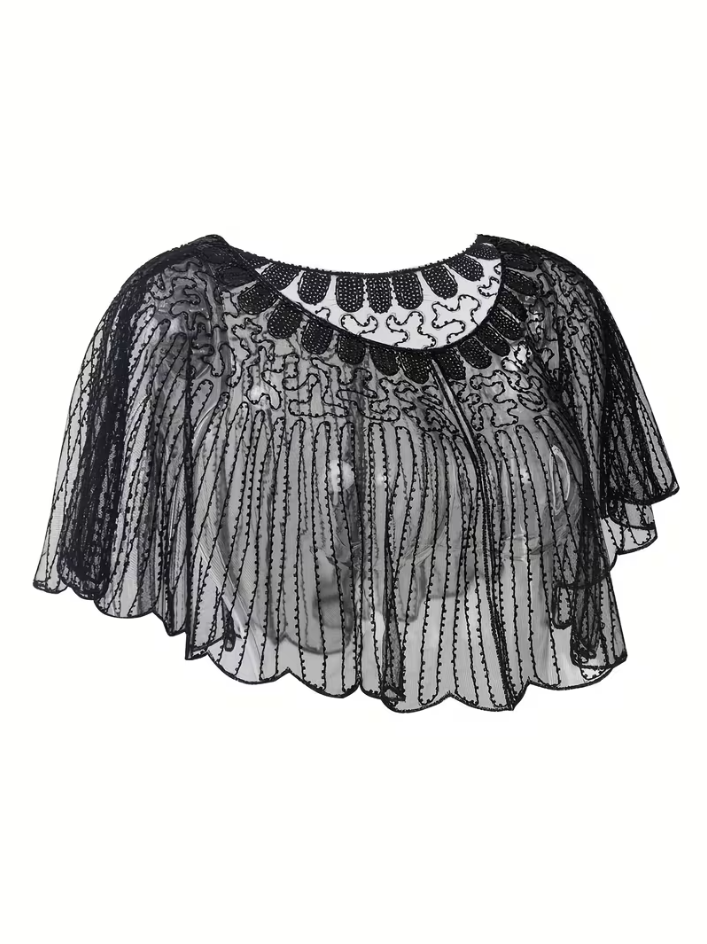 Black Sheer Beaded Caplet