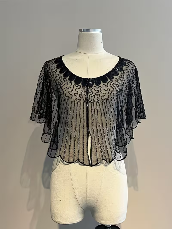 Black Sheer Beaded Caplet