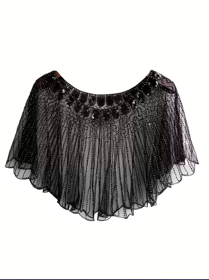 Black Sheer Beaded Caplet