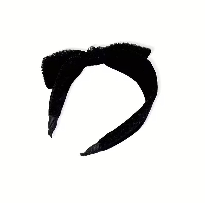 Rhinestone Bow Headband: Black
