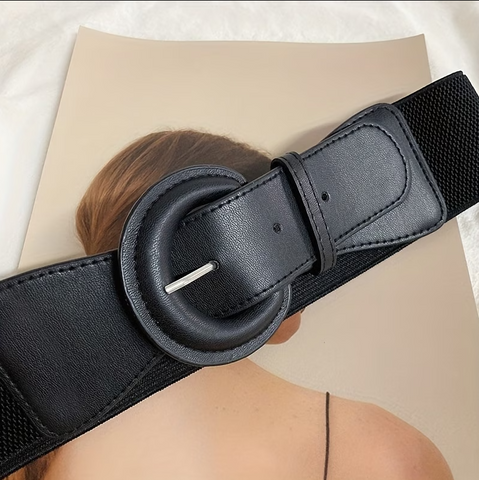 Wide Patent Buckle Belt: Black