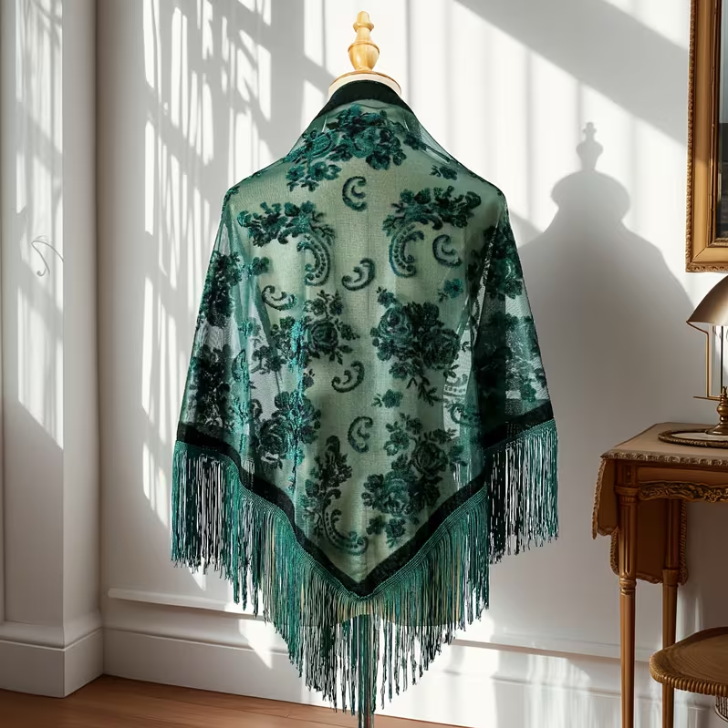 Jade Burnout Velvet Rose Shawl