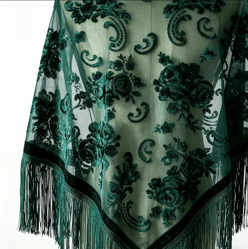 Jade Burnout Velvet Rose Shawl