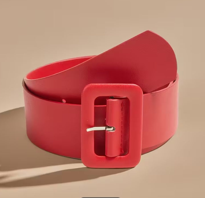 Faux Leather Dress Belt: red