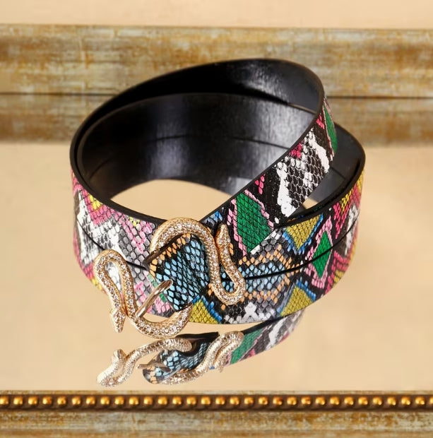 Gold Rainbow Snake Vegan Leather Belt